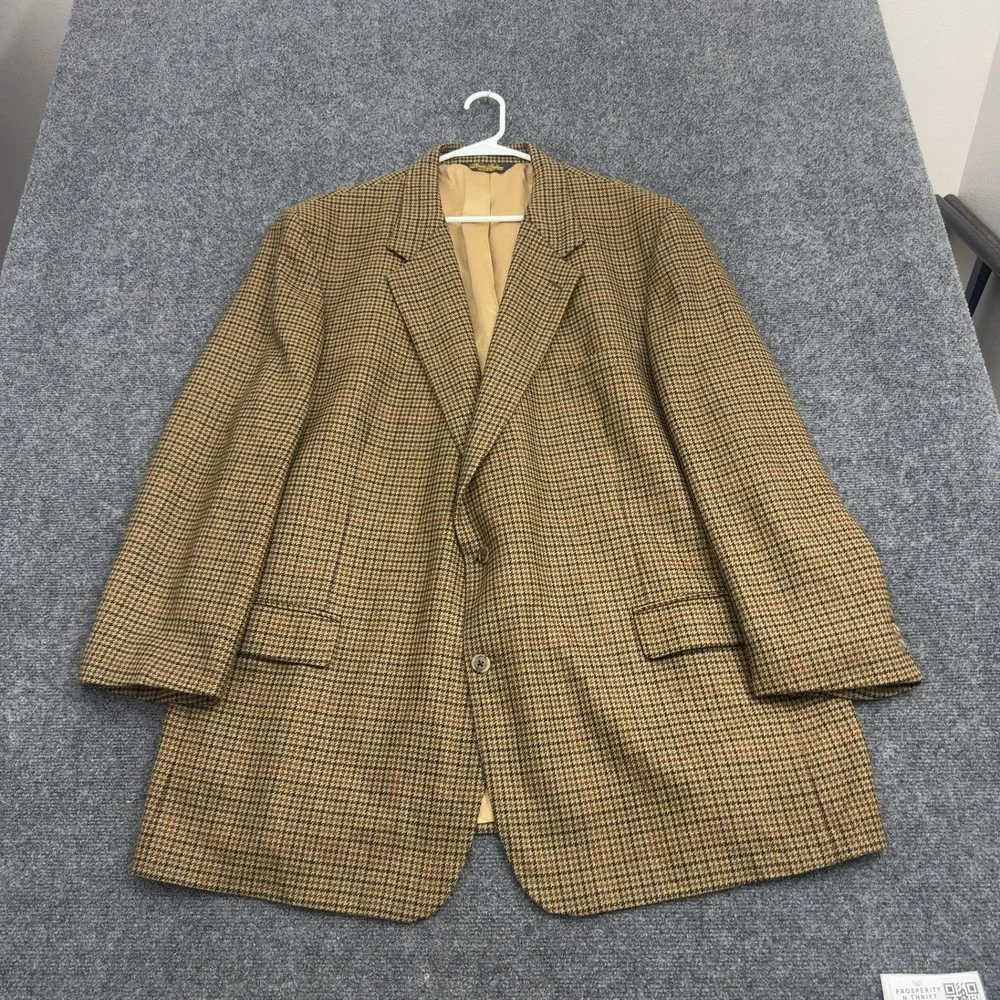 Vintage Brooks Brothers Sport Coat Mens 52 LG Brown Wool Houndstooth Academic